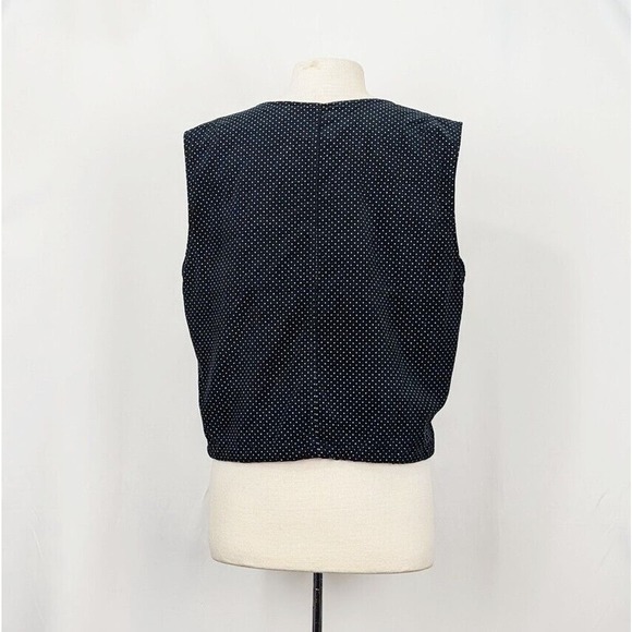 Vintage 90s Vest Esprit Navy Blue Gray Polka Dots Corduroy Zip Misses Size L - Picture 5 of 7
